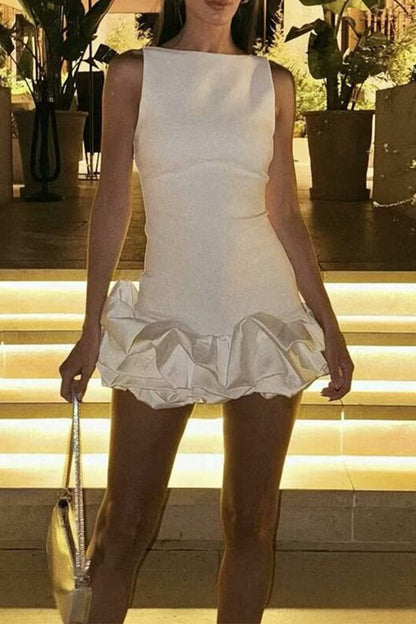 Vestidos sexys sin mangas con cuello redondo fruncido