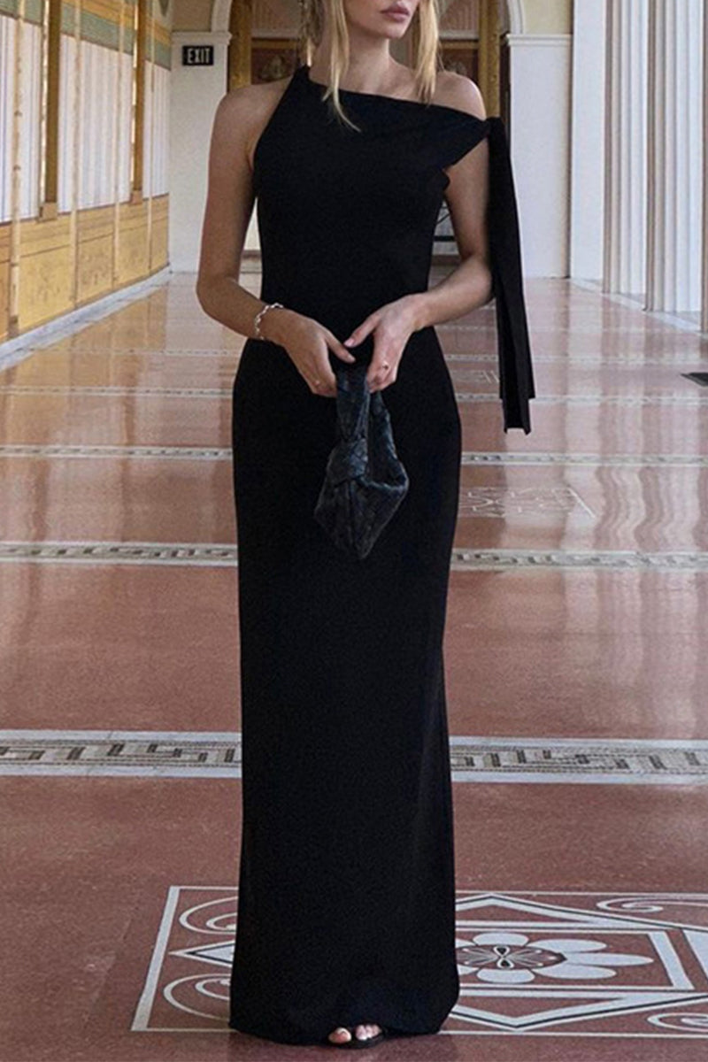 Vestidos largos sexis de color sólido con cordones y hombros caídos irregulares