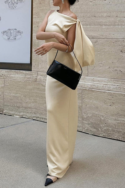 Vestidos largos sexis de color sólido con cordones y hombros caídos irregulares