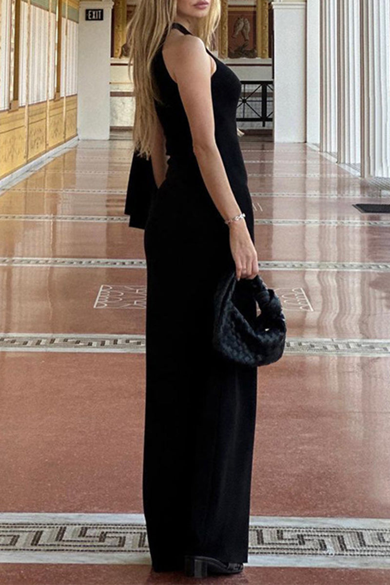 Vestidos largos sexis de color sólido con cordones y hombros caídos irregulares