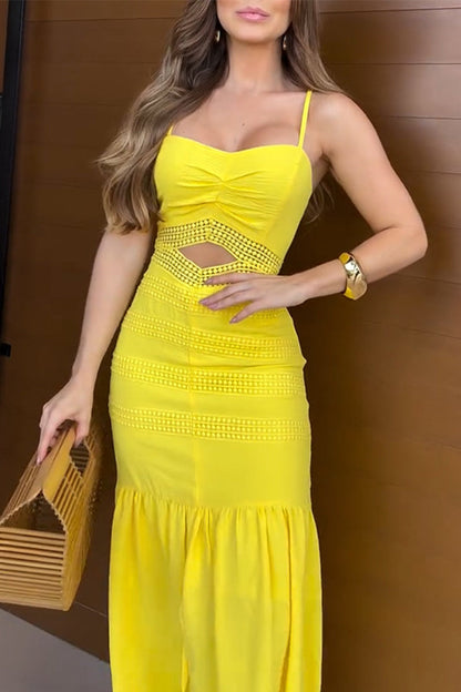 Vestidos largos casuales de color sólido con aberturas y volantes