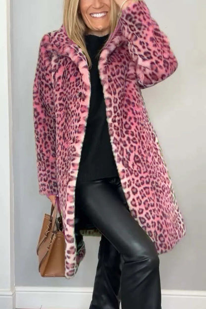 Casual Leopard Patchwork Fluffy Turndown Collar Outerwear(5 Colors)