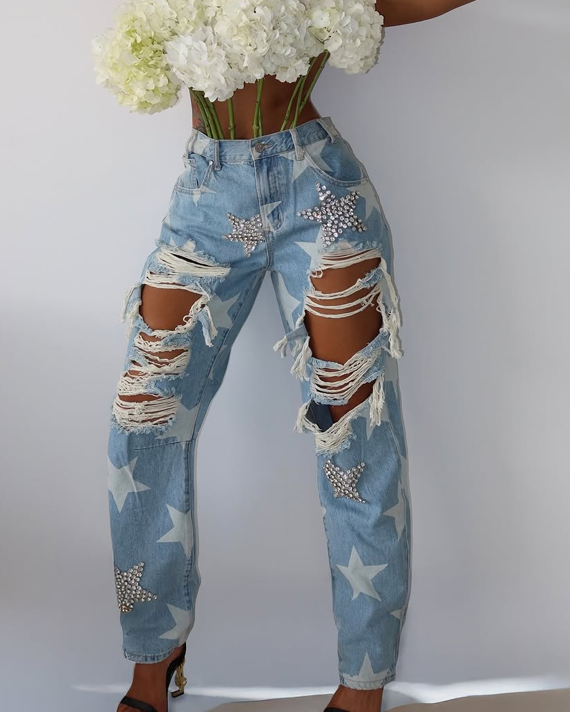 Ripped Ornament Jeans