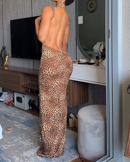 Leopard Print Low Back Fitted Dress
