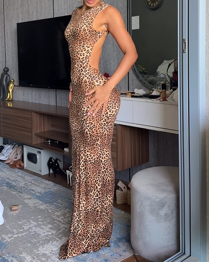 Leopard Print Low Back Fitted Dress