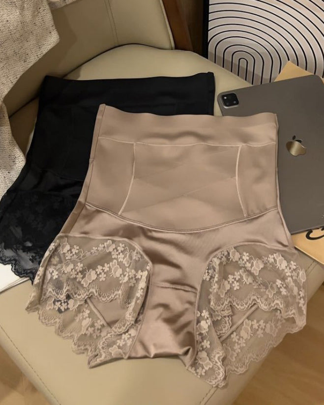 High Waist Seamless Antibacterial Hip Lifting Lace Trim Body Shaping Panties