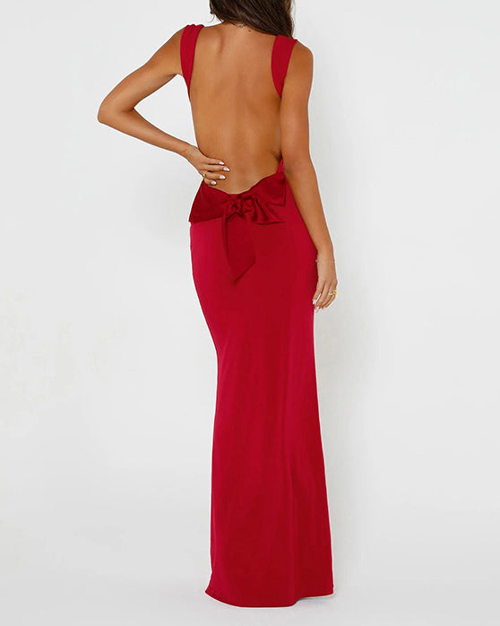 Sexy Halter Backless Bow Slim Fit Hip Dress