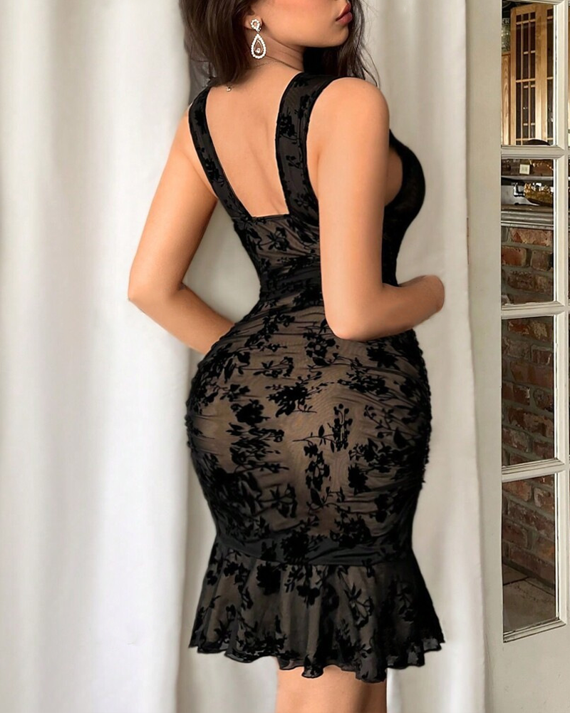 Deep V Neck Sleeveless Mini Dress