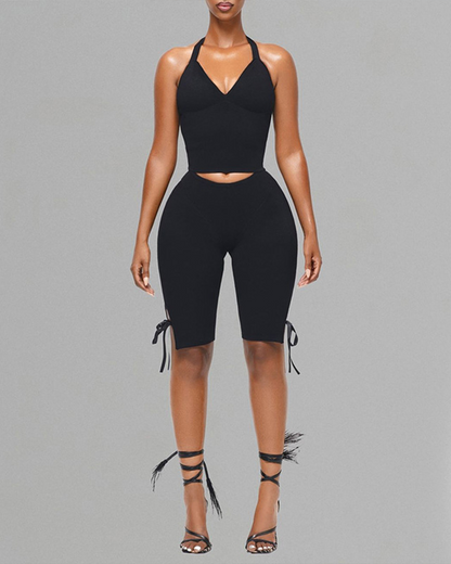 Halter Neck Halter Back Shorts Suit