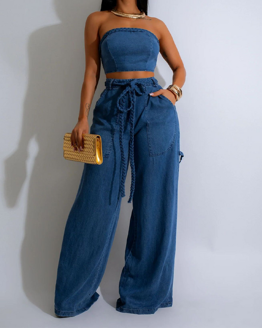 Bandeau Braided Wide-Leg Pants Suit