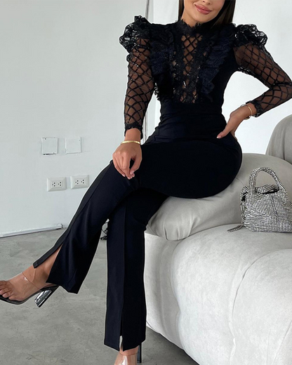Beaded Lace Split Jumpsuit