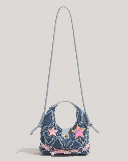 Denim Five-Pointed Star Punk Crossbody Bag