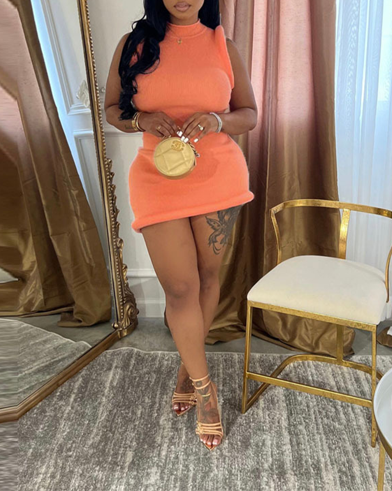 Round Neck Slim Irregular Dress