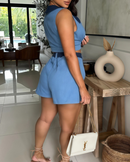 V-Neck Stitching Suit