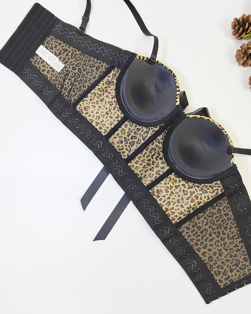 Fishbone Suspender Leopard Print Corset