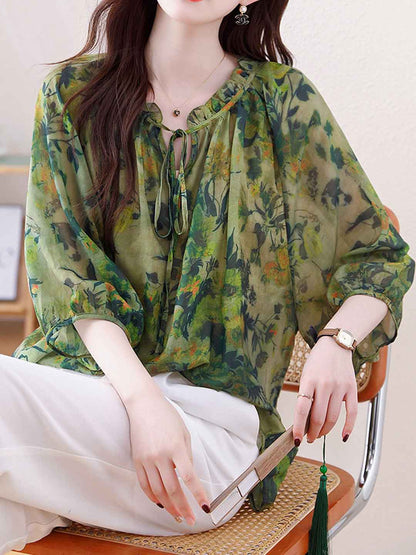 Emma Chic Auricular Floral Printed Chiffon Top