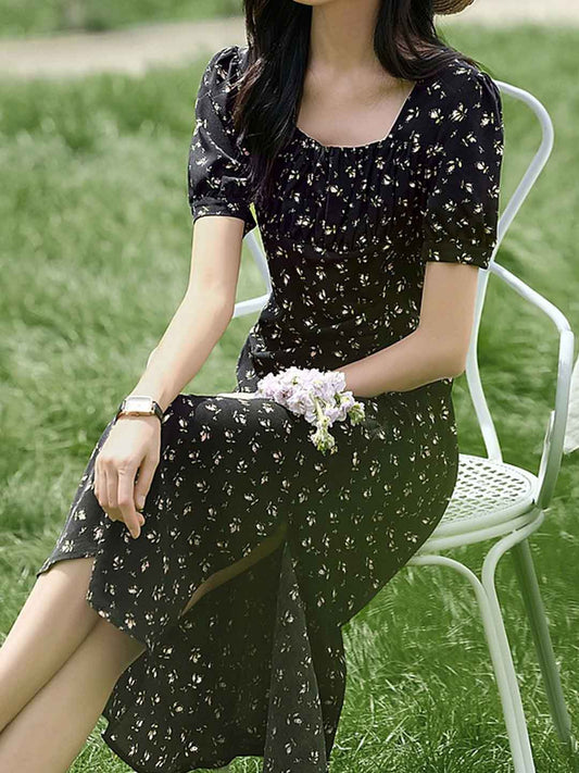 Eva Vacation Square Neck Floral Printed Dress