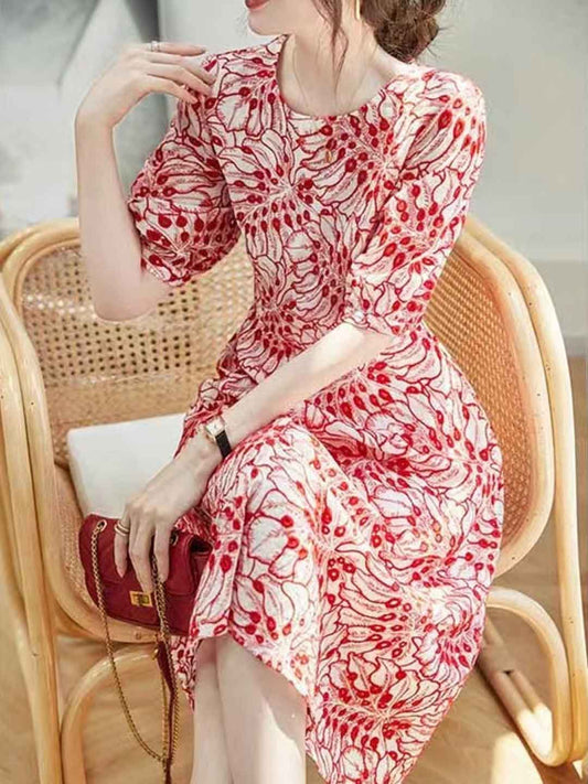 Genesis Vacation Crew Neck Printed Dress