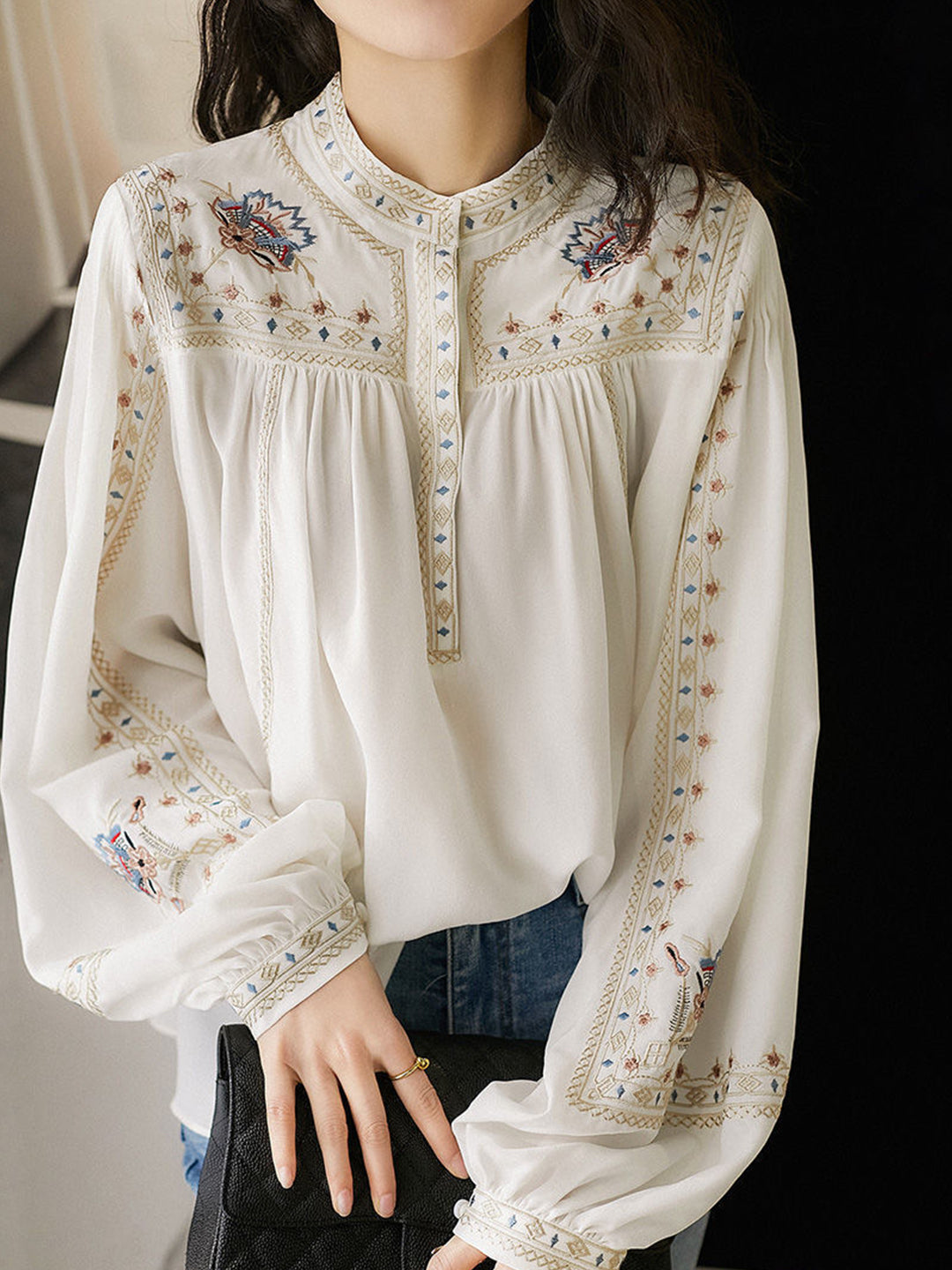 Ella Casual Crew Neck Printed Floral Blouse