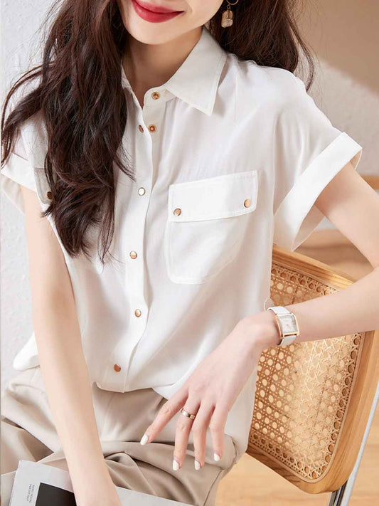 Vanessa Loose Lapel Solid Color Chiffon Top