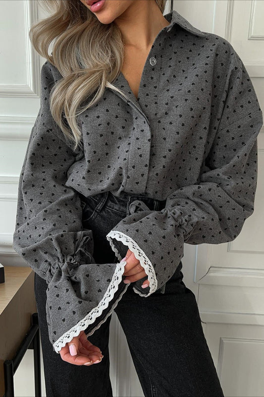 Lace Cuff Polka Dot Collar Blouse