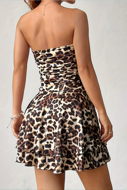 Off Shoulder Leopard Wrap Mini Dress