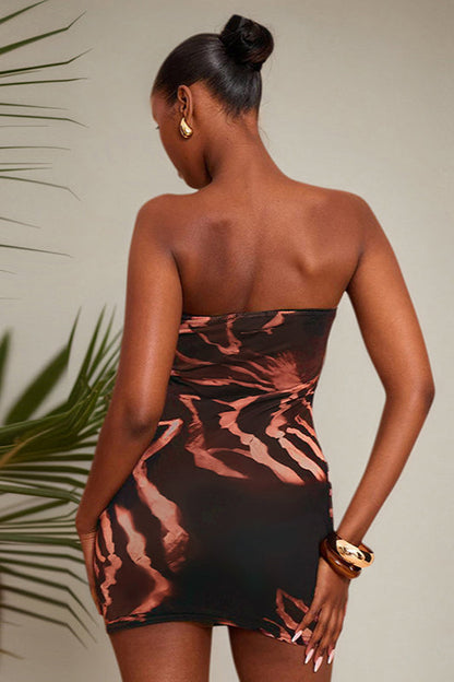 Abstract Print Strapless Bodycon Mini Dress