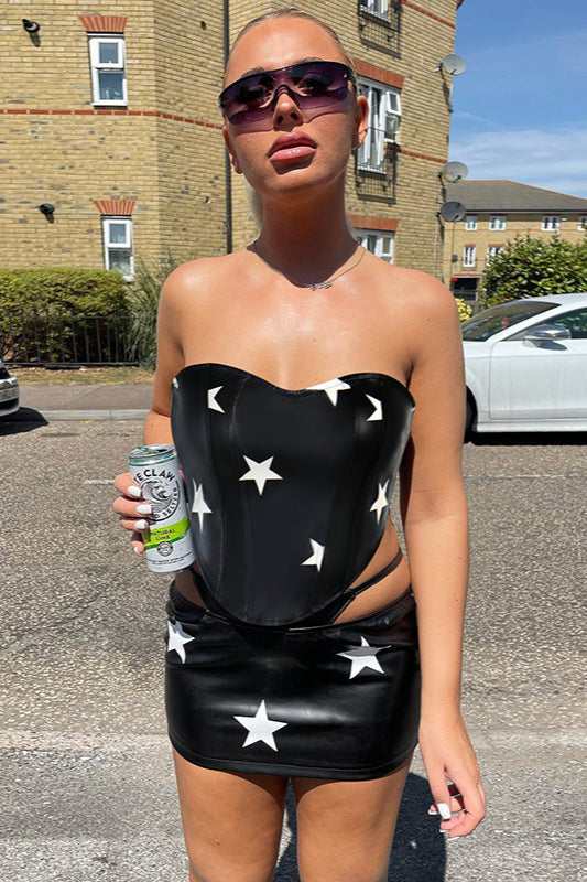 Street Style Star Print Corset Skirt Two Pieces Set