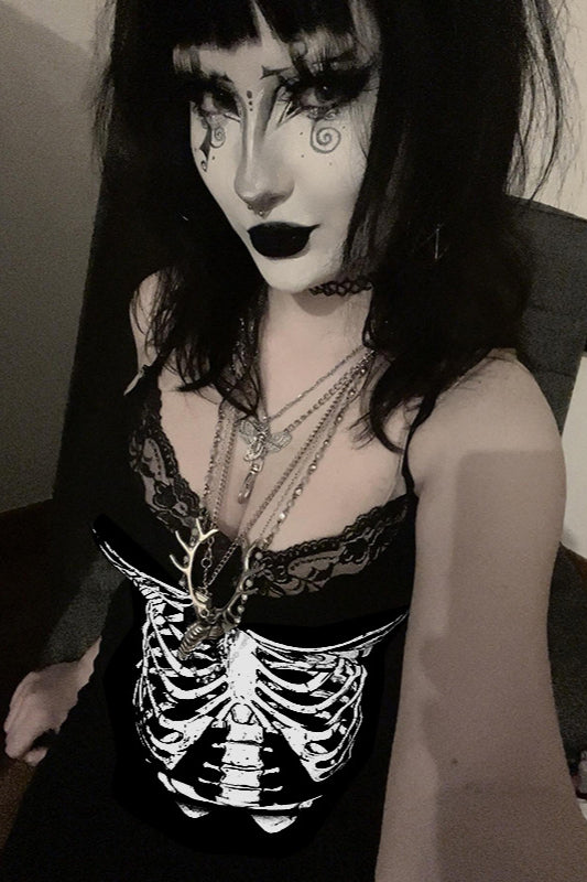 Gothic Skull Print Cami Bodycon Mini Dress