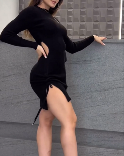 Drawstring Hollow Slim Knit Dress