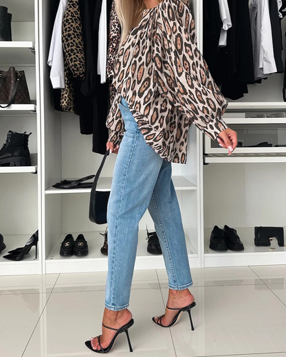 Leopard Print Loose Long-Sleeve Shirt
