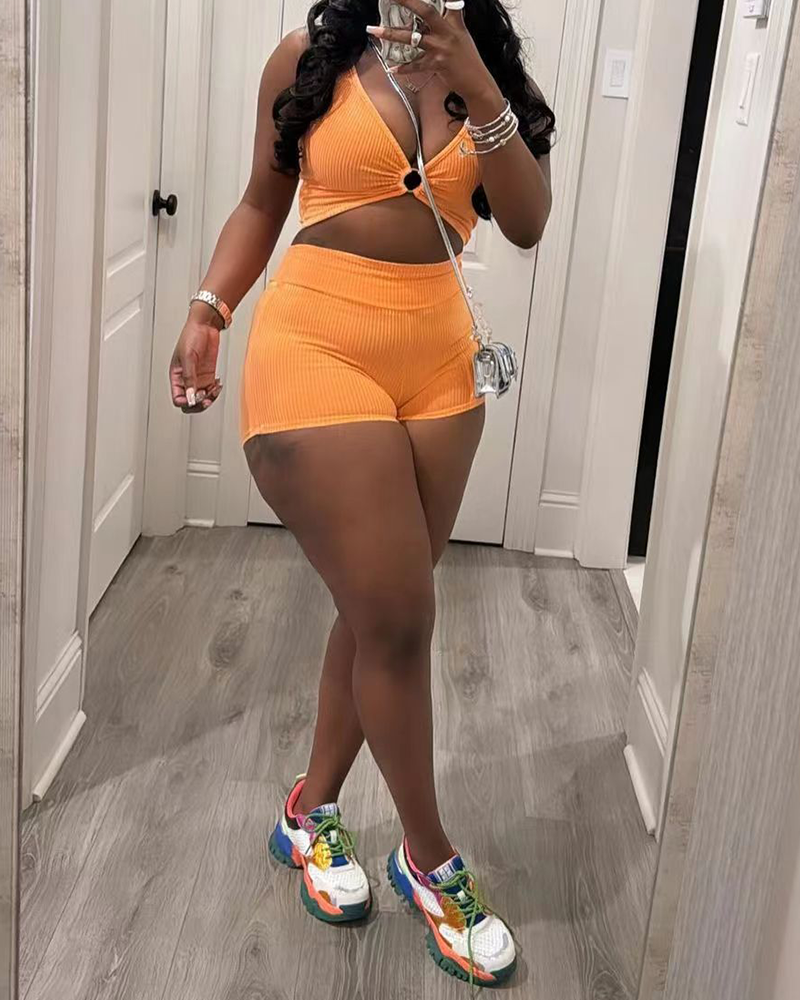 Casual Overalls Shorts Set