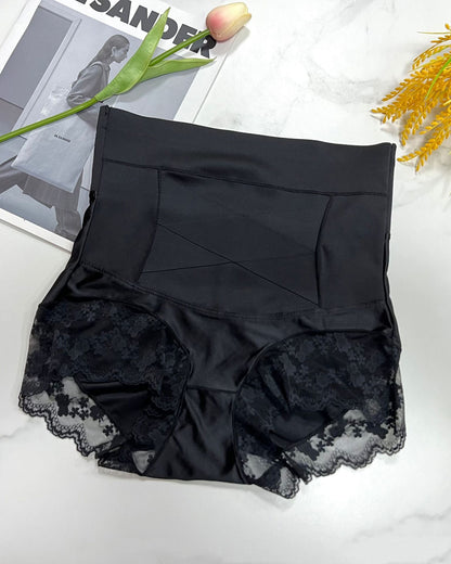 High Waist Seamless Antibacterial Hip Lifting Lace Trim Body Shaping Panties