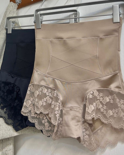 High Waist Seamless Antibacterial Hip Lifting Lace Trim Body Shaping Panties