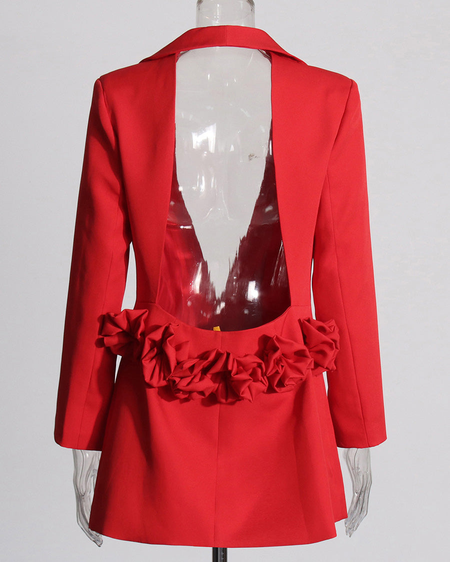 V-Neck Open Back Floral Suit Jacket