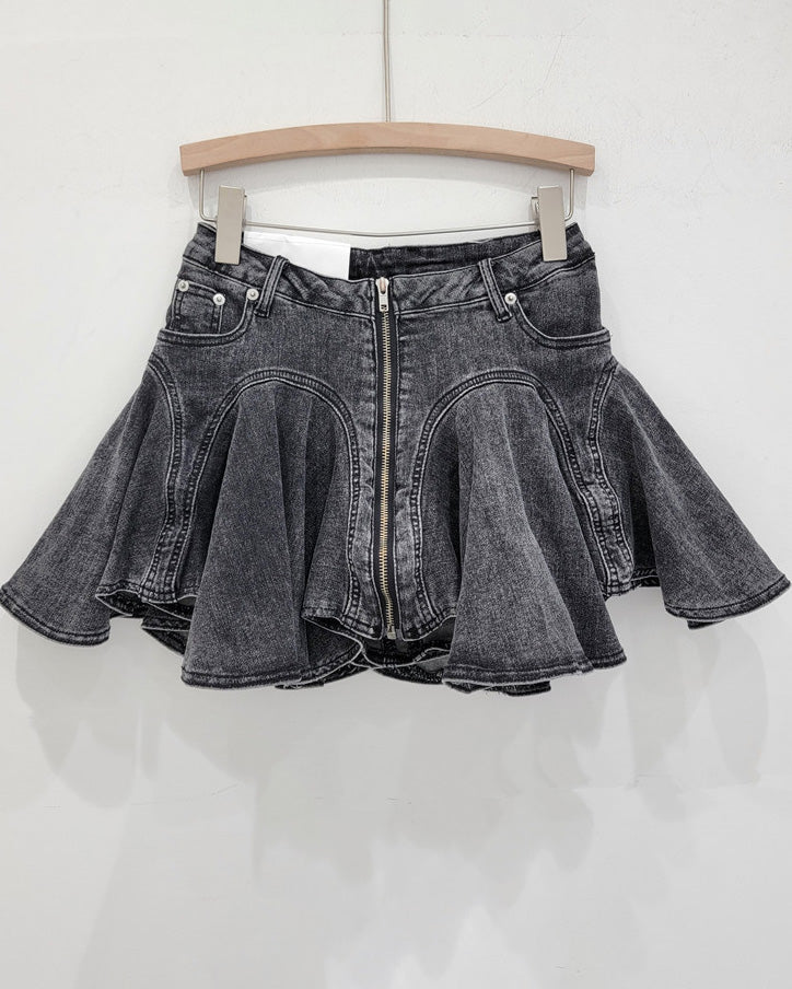 Ruffled Denim Skirt