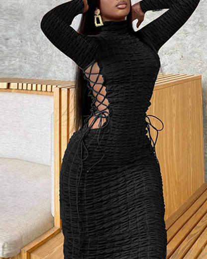 Cut-Out Strappy Long-Sleeved Dress