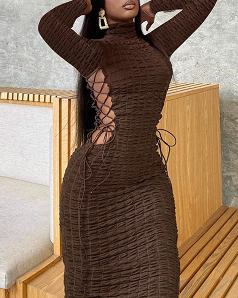 Cut-Out Strappy Long-Sleeved Dress