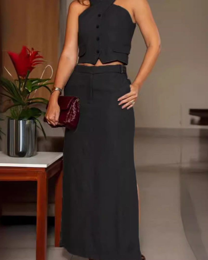 Halter Neck High Waist Skirt Suit