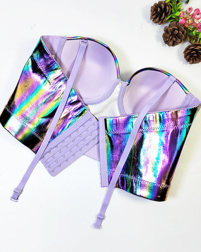 Fishbone Fluorescent Pu Leather Halter Top