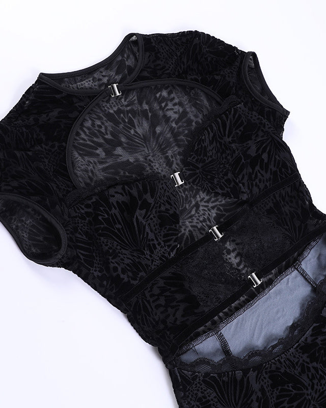 Slim Fit Velvet Lace Hollow Short Dress