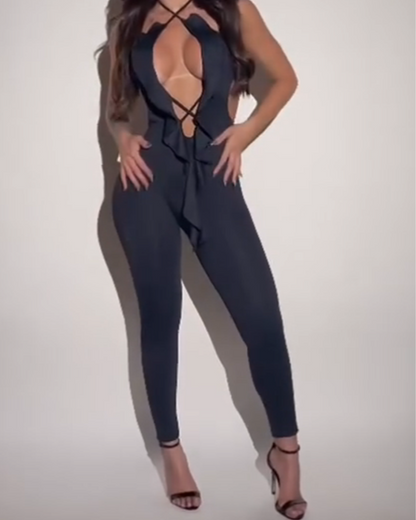 Halter Neck Lace-Up Slim-Fit Jumpsuit