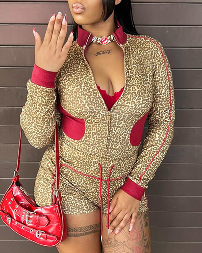 Leopard Print Zip-Up Cardigan Set