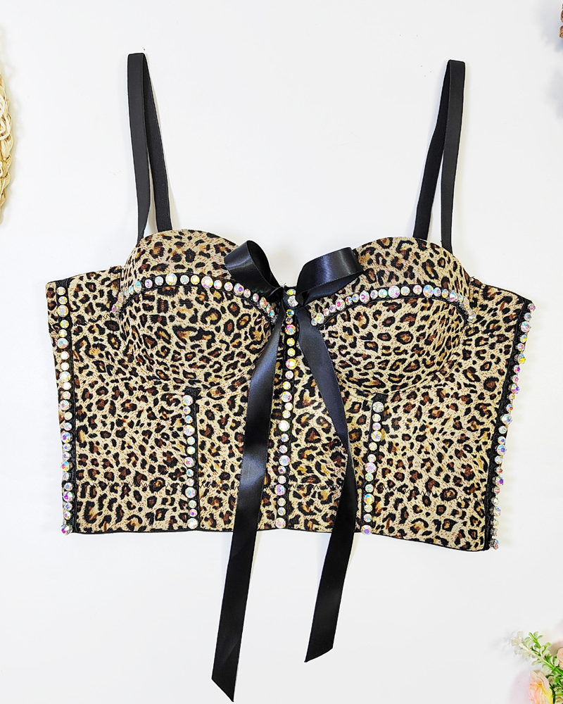 Fishbone Suspender Leopard Print Corset