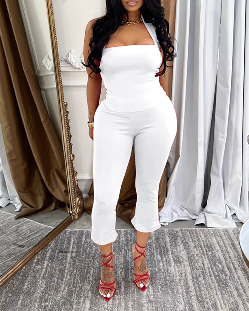 Backless Suspender Camisole Suit