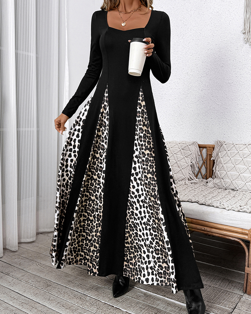 Long Sleeve Leopard Print Dress