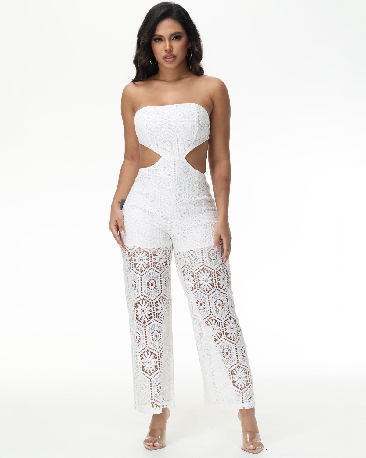 Tube Top Cutout Tie Jumpsuit