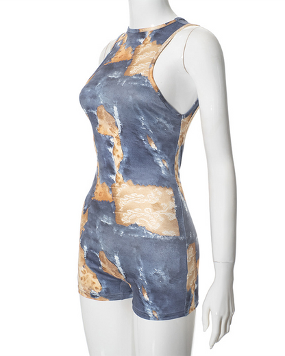 Printed Fitted Open Back Jumpsuit