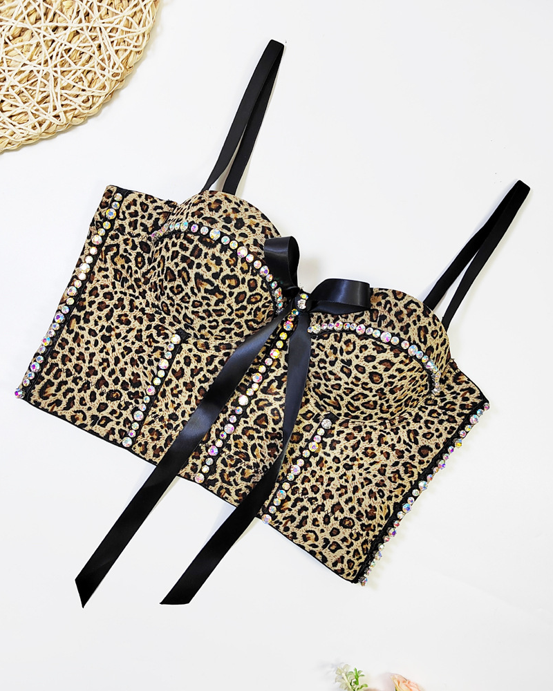 Fishbone Suspender Leopard Print Corset