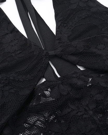 Halter Neck Lace Hollow Stitching Hip Dress